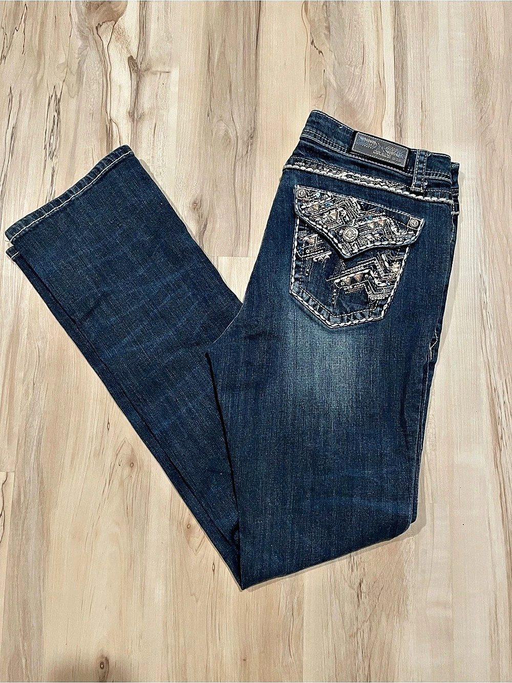 Grace in LA Easy Fit Embellished Skinny Jeans in Blue Waist 32